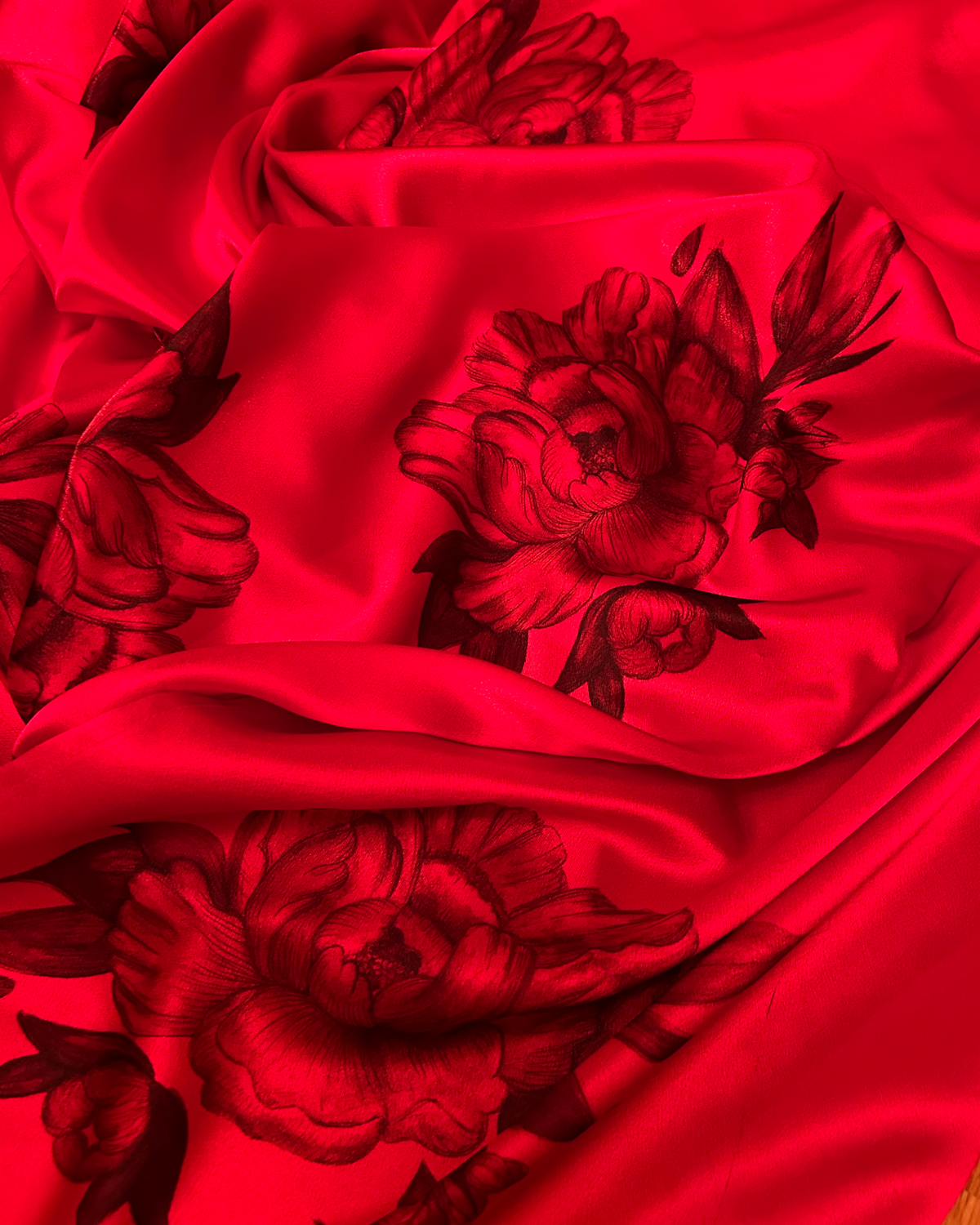 FLORAL ON RED - SATIN