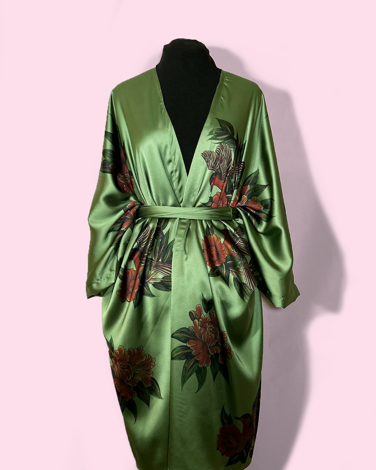 ROBINS ON OLIVE - SATIN