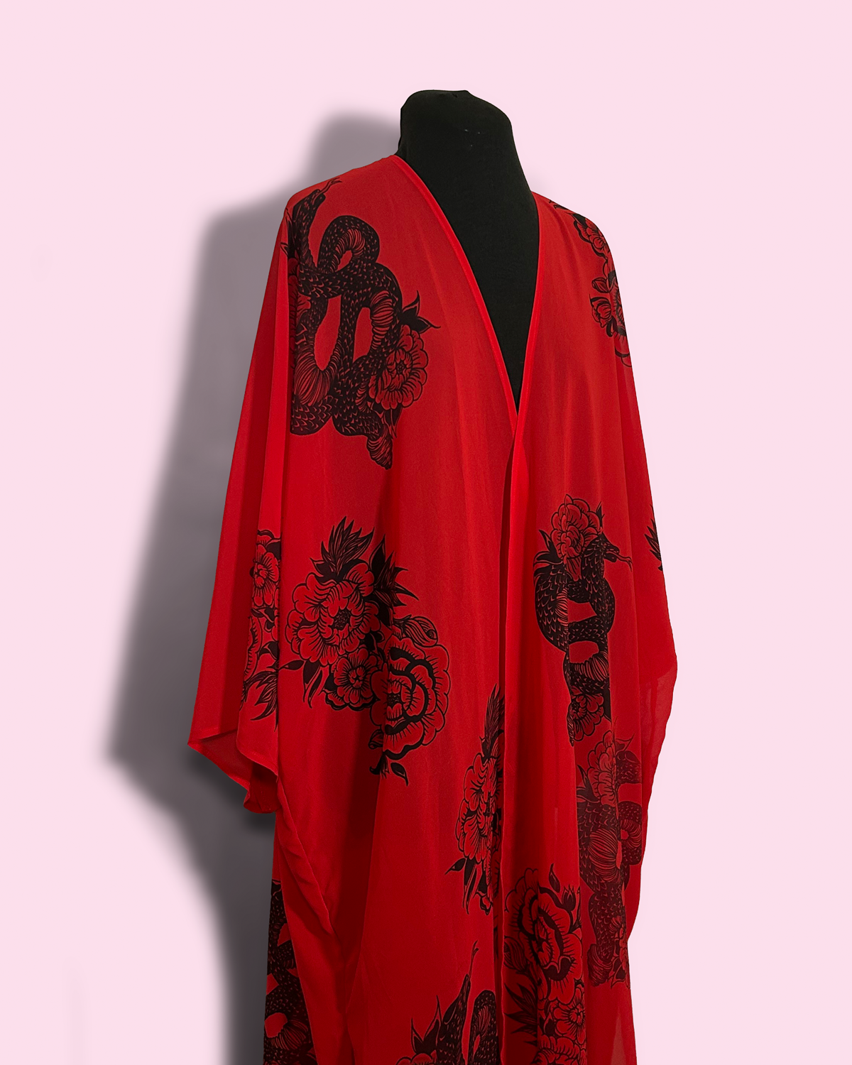 PEONIES/SNAKES ON RED - CHIFFON
