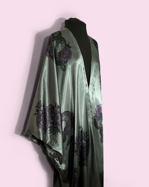 Satin Robe - Snake/Floral on Charcoal