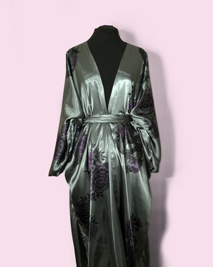 Satin Robe - Snake/Floral on Charcoal