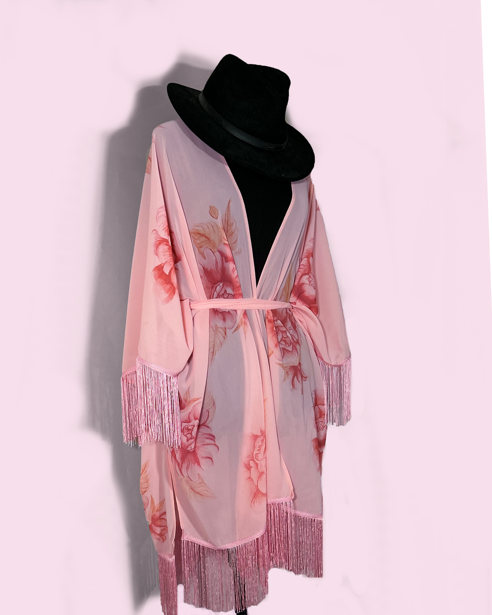 Fringe Robe - Floral on Pink