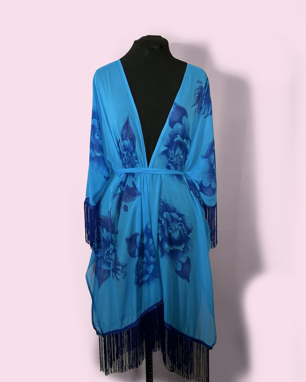 Fringe Robe - Floral on Blue